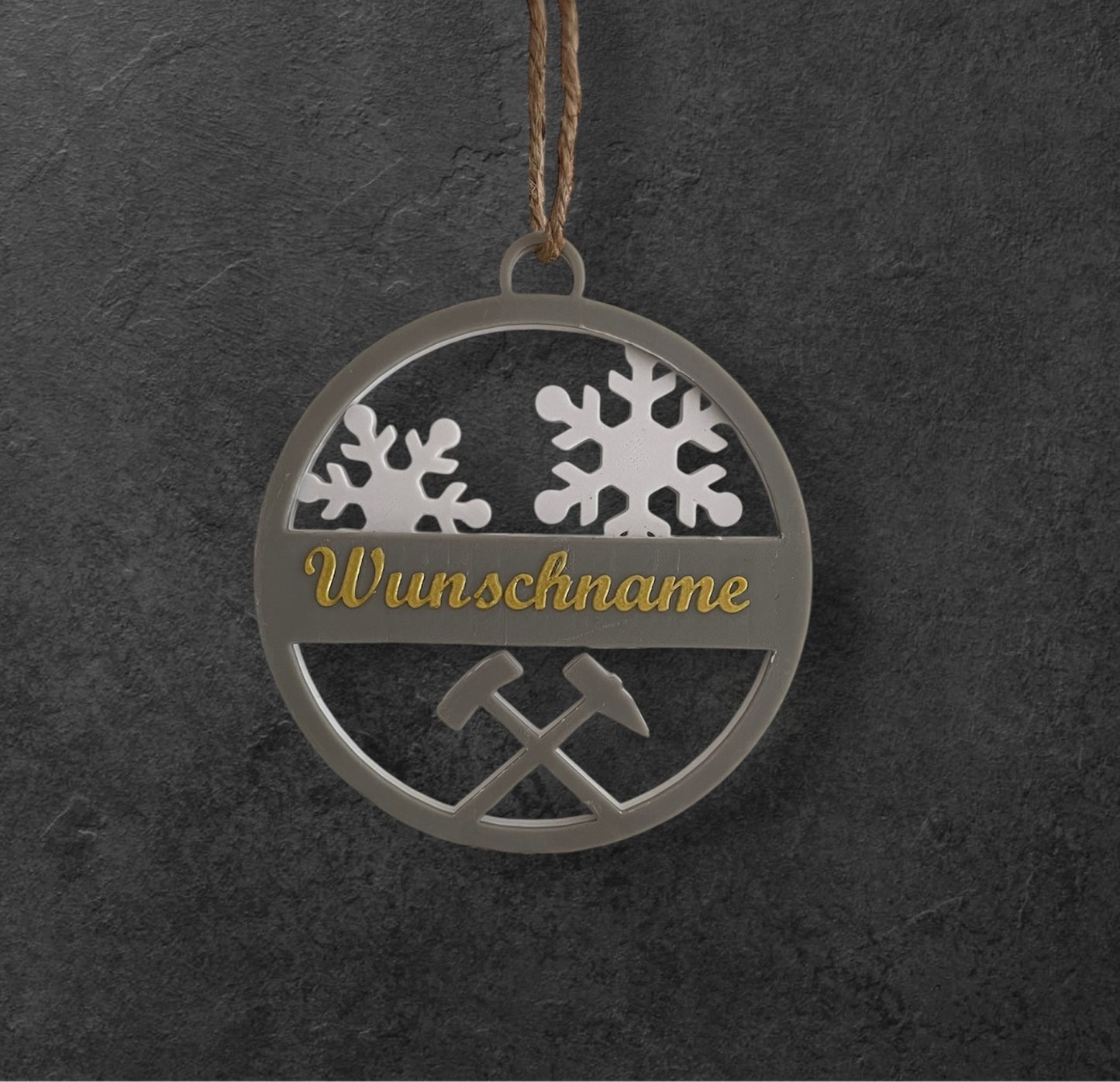 Weihnachtsbaumschmuck – Hammer und Schlägel mit Wunschname