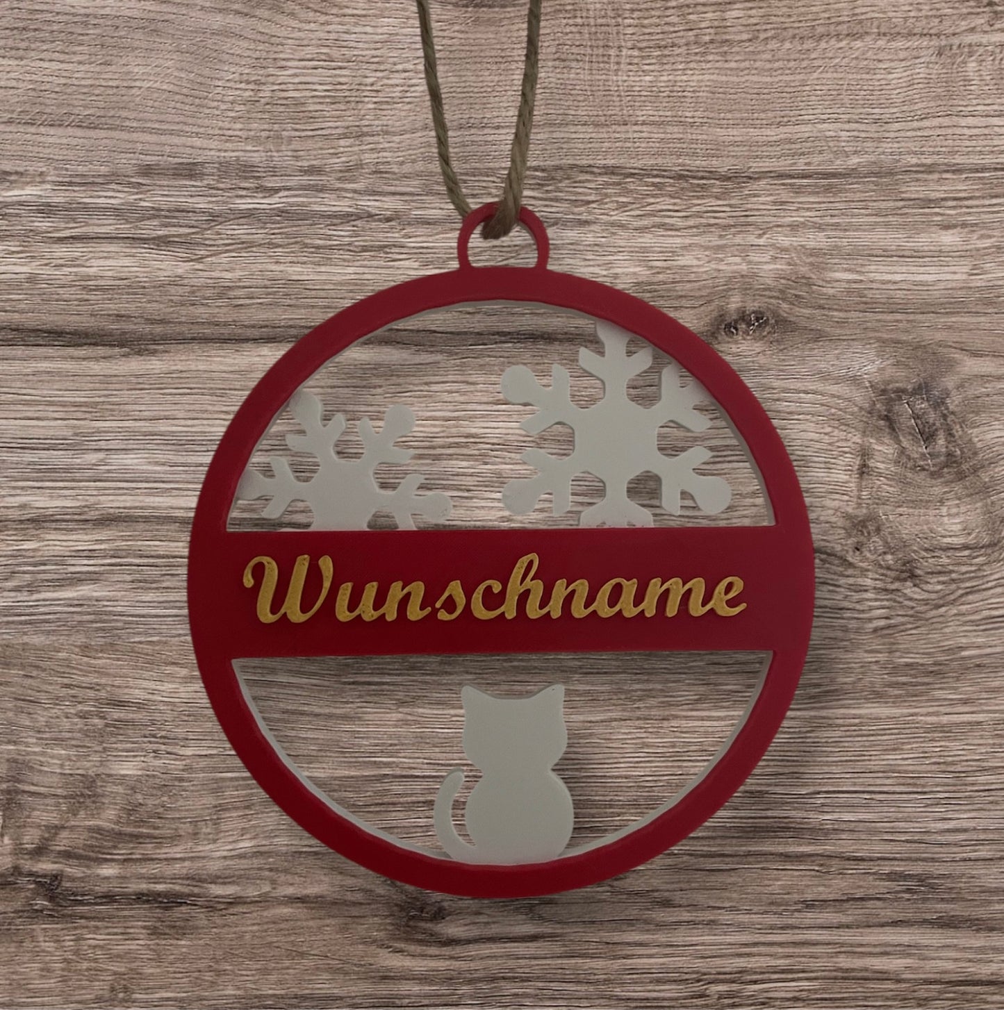 Personalisierter Weihnachtsbaumschmuck Katze mit Wunschname