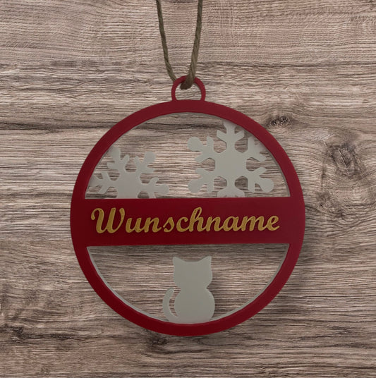 Personalisierter Weihnachtsbaumschmuck Katze mit Wunschname