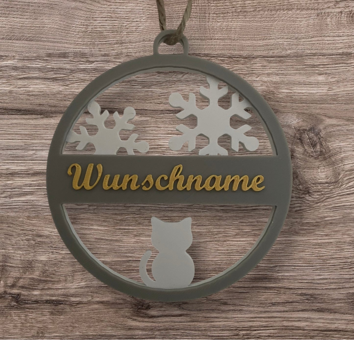 Personalisierter Weihnachtsbaumschmuck Katze mit Wunschname